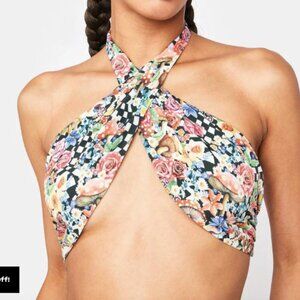 NWT For Love & Lemons Deidre Halter Scarf Top - Multicolor Flowers & Mushrooms